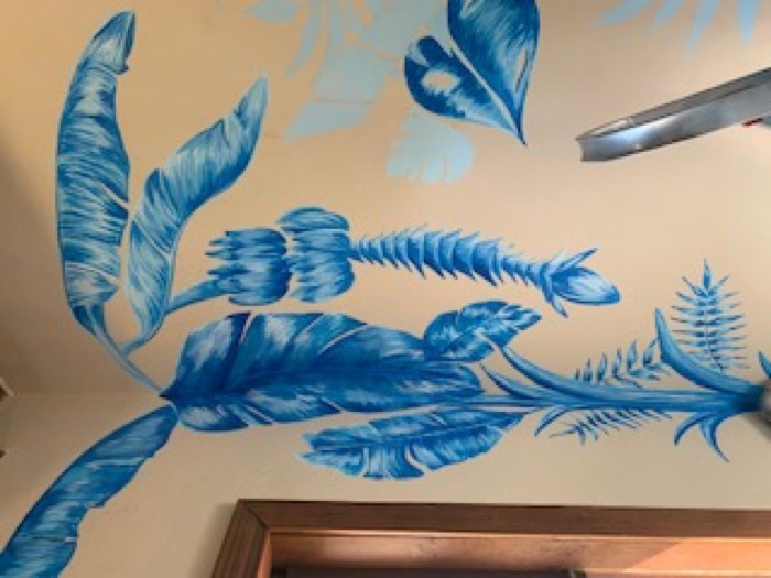Blue banana wall mural detail