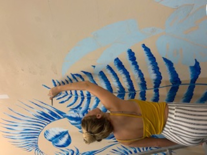 Blue Light Caribbean Gin wall mural in progress