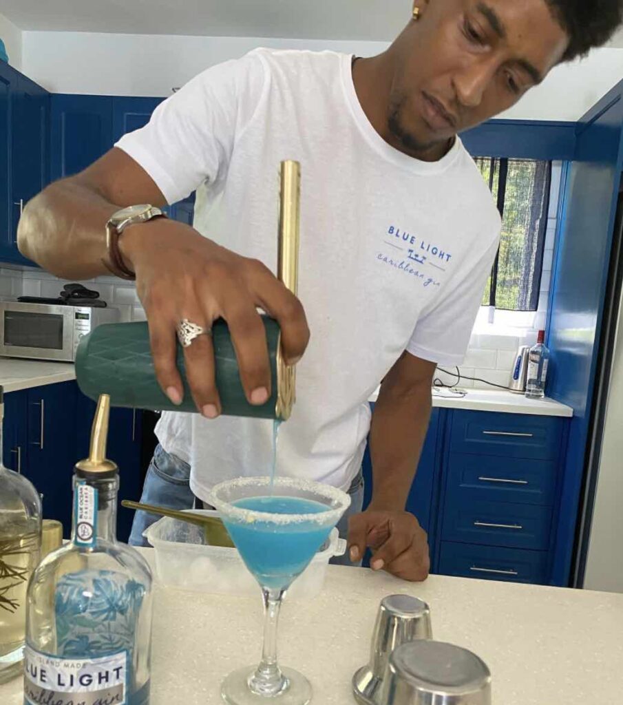 Blue martini cocktail with Caribbean gin
