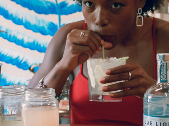 Ginger Cocktail with Blue Light Caribbean Gin